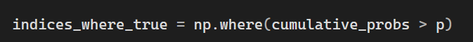 Finding indices where cumulative > p